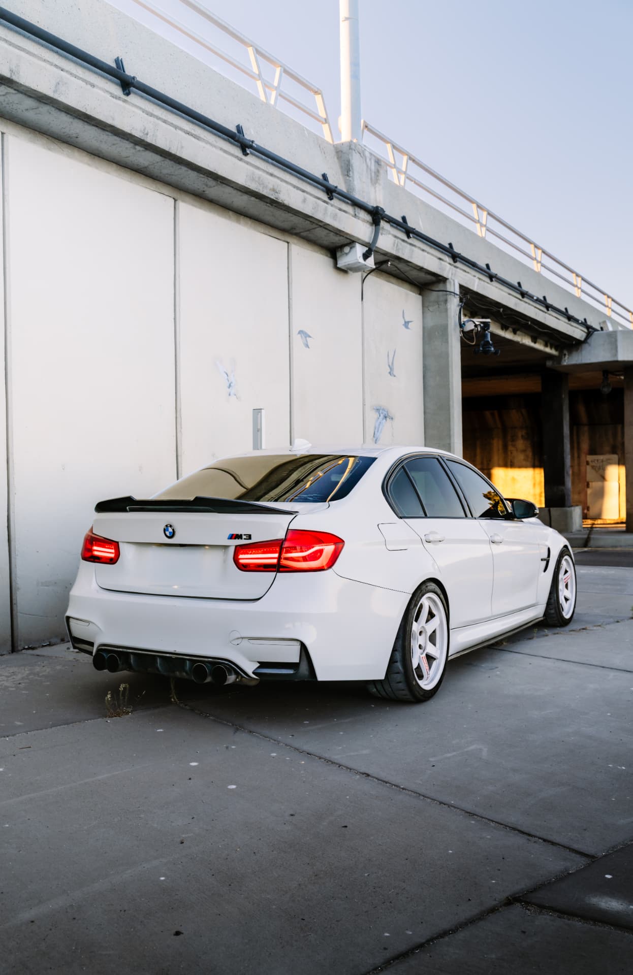 BMW M3 F80 rear three-quarter with carbon spoiler
